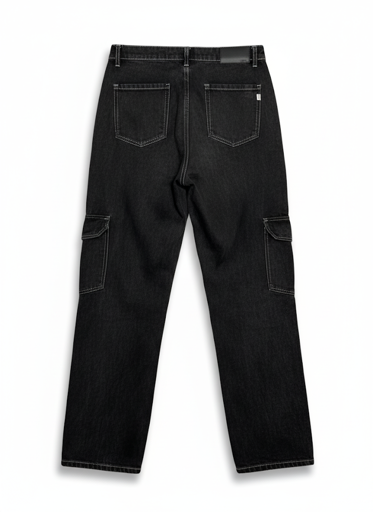 Men’s Cargo Baggy Pants – Black Washed – Premium Cotton Twill