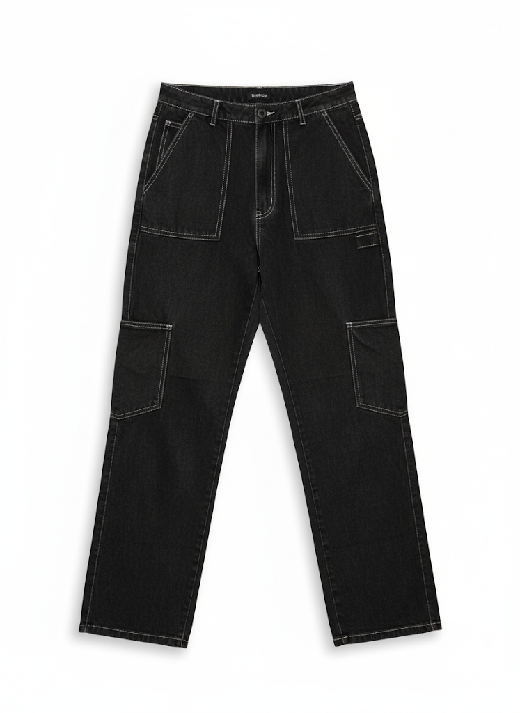 Men’s Cargo Baggy Pants – Black Washed – Premium Cotton Twill